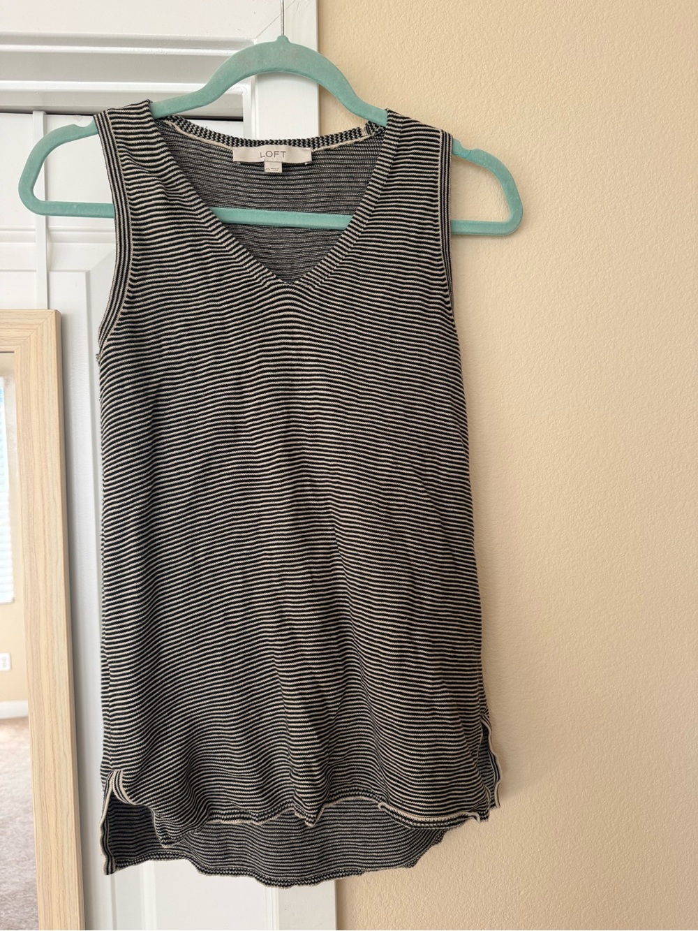 LOFT Black and White Striped V-Neck Tank